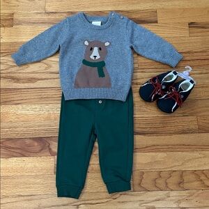 First Impressions 2 Piece Sweater Jogger Set with Carter Boots Sz 6-9 months